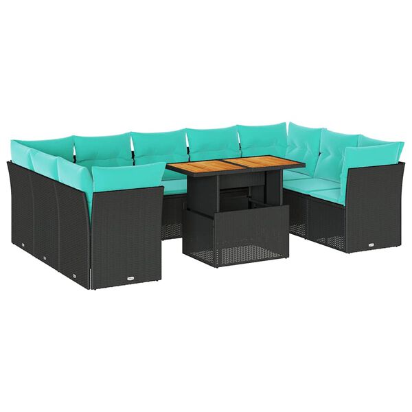 vidaXL Set de sof&aacute;s de jard&iacute;n y cojines 10 pzas rat&aacute;n sint&eacute;tico negro