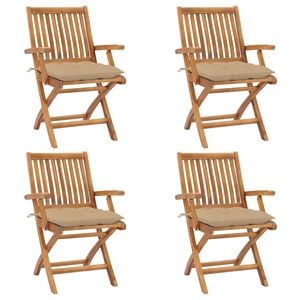 vidaXL Sillas plegables con cojines, 4 unidades, madera maciza de teca.