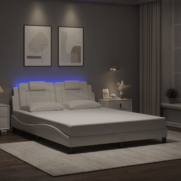 vidaXL Estructura de cama Viana con LED sin colch&oacute;n blanco 160x200 cm