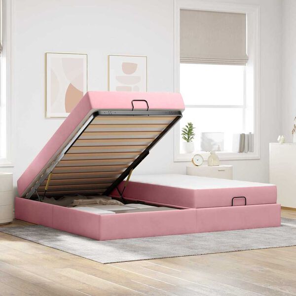 vidaXL Estructura de cama con colch&oacute;n 2 pcs Rosa Terciopelo