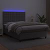 vidaXL Cama box spring colch&oacute;n y LED cuero sint&eacute;tico gris 140x190 cm