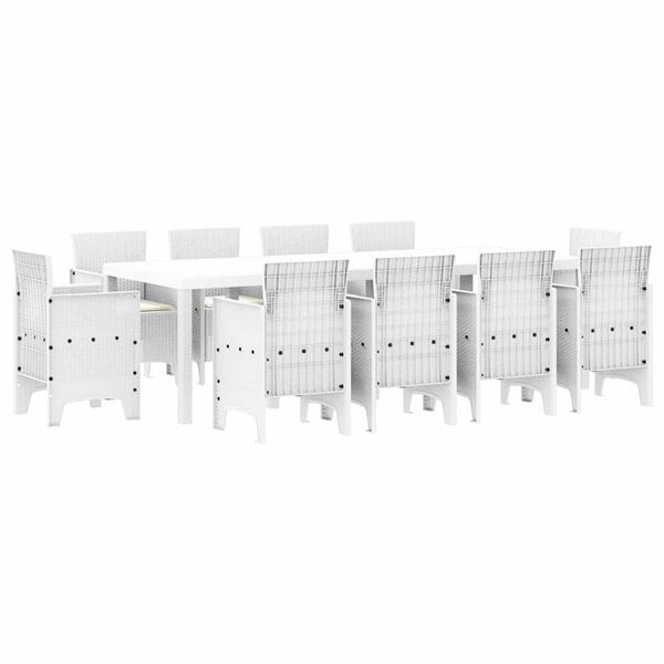 vidaXL Conjunto de Comedor de Jardín 11 pcs Blanco Ratan Polt