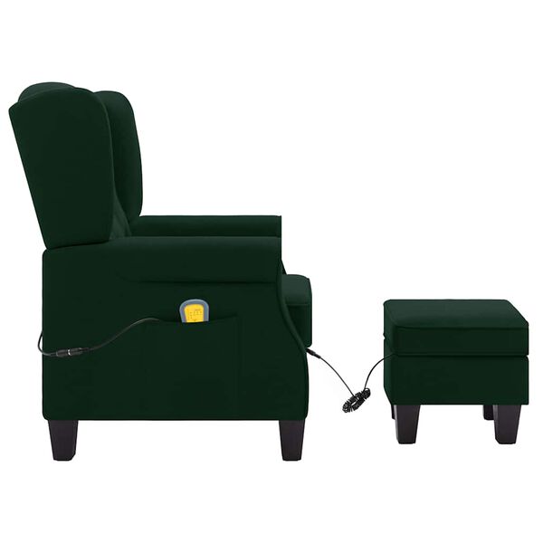 vidaXL Sill&oacute;n de masaje con reposapi&eacute;s tela verde oscuro