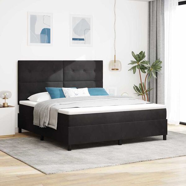 vidaXL Cama Box Spring LED con colch&oacute;n Negro 180 x 200 cm Terciopelo