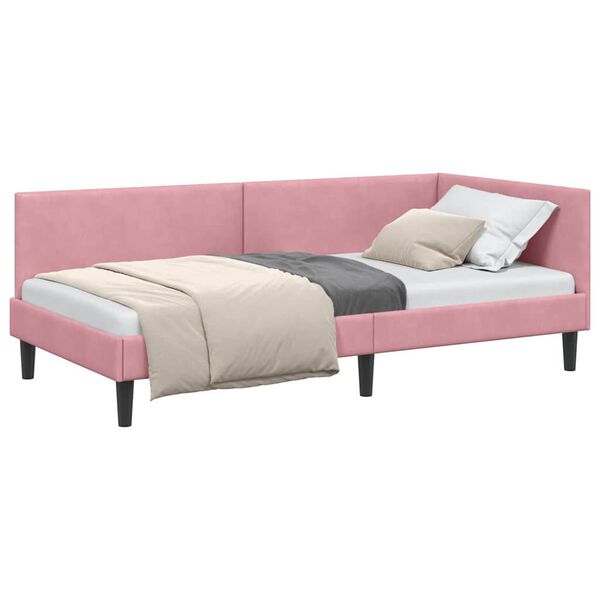 vidaXL Estructura de cama en esquina Rosa 90 cm x 200 cm Terciopelo