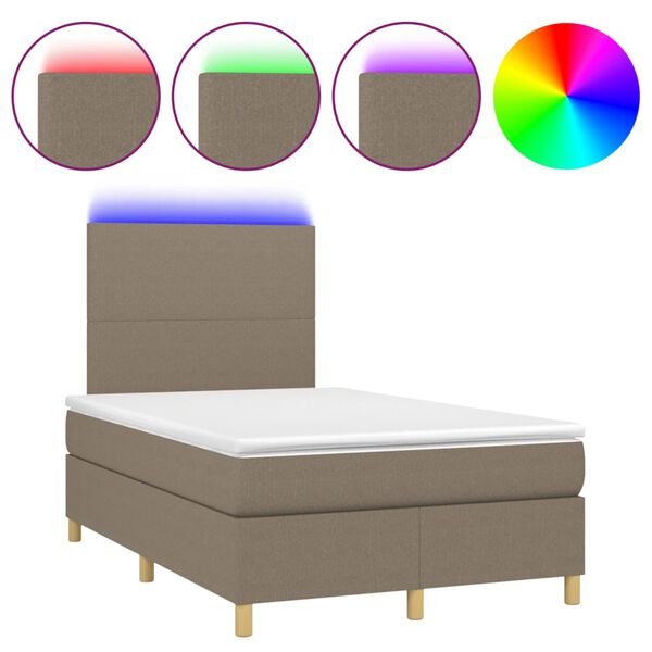 vidaXL Cama box spring con colch&oacute;n y LED tela gris taupe 120x200 cm