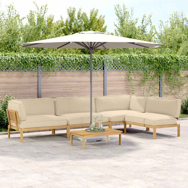 vidaXL Juego de Sof&aacute; con coj&iacute;n 5 pcs Beige Madera de Acacia S&oacute;lida