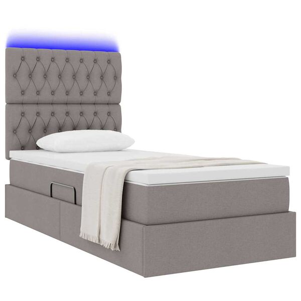 vidaXL Cama con almacenamiento y LED Taup&eacute; 90 x 190 cm Poli&eacute;ster