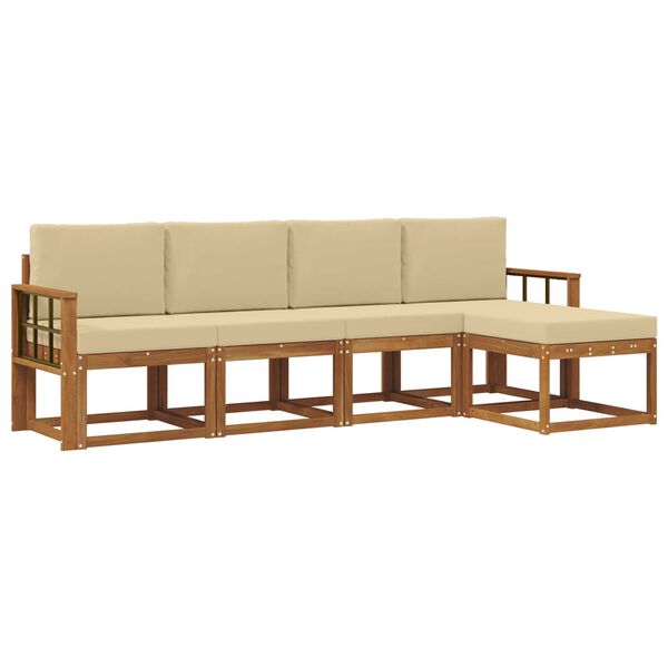 vidaXL Conjunto de sof&aacute;s de exterior con coj&iacute;n 5 pcs Natural y Beige