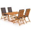 vidaXL Set de comedor para jard&iacute;n 5 piezas teca maciza y cojines gris