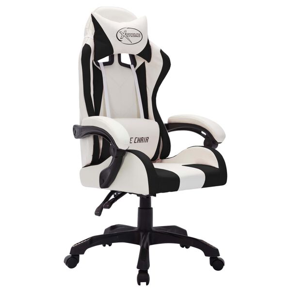 vidaXL Silla gaming con luces LED RGB cuero sintético blanco y negro