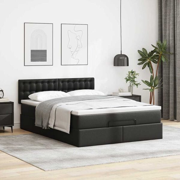 vidaXL Estructura cama otomana colch&oacute;n cuero sint&eacute;tico negro 140x200cm