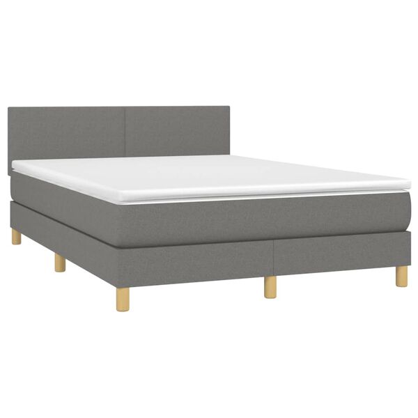 vidaXL Cama box spring colch&oacute;n y luces LED tela gris oscuro 140x200 cm