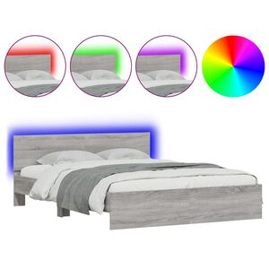 vidaXL Estructura de cama cabecero y luces LED gris Sonoma 150x200 cm