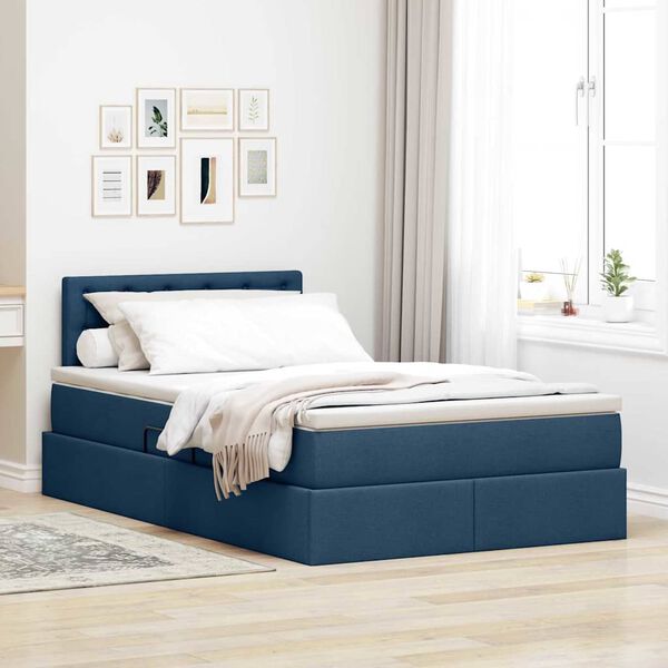 vidaXL Cama con almacenamiento y colchón con colchón Azul 120 x 200 cm