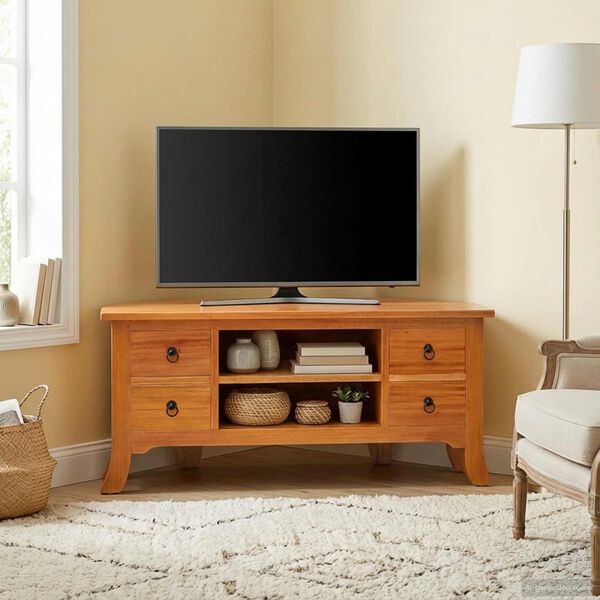 vidaXL Mueble de TV Natural 100 x 40,5 x 46 cm Madera de Caoba S&oacute;lida