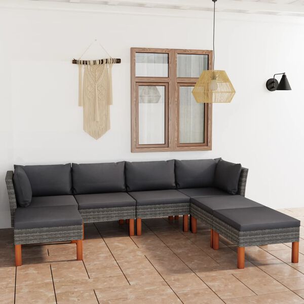 vidaXL Set de muebles de jard&iacute;n 7 pzas y cojines rat&aacute;n sint&eacute;tico gris