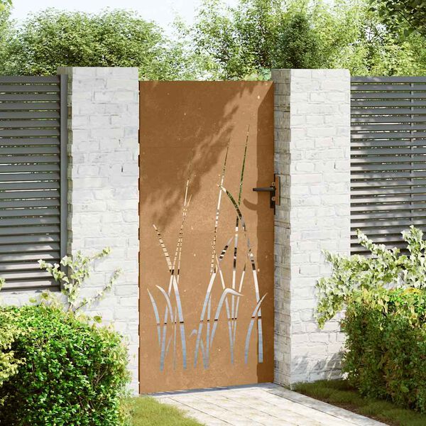 vidaXL Puerta de jard&iacute;n acero corten dise&ntilde;o hierba 85x175 cm