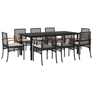 vidaXL Set de comedor de jard&iacute;n 9 pzas y cojines rat&aacute;n sint&eacute;tico negro