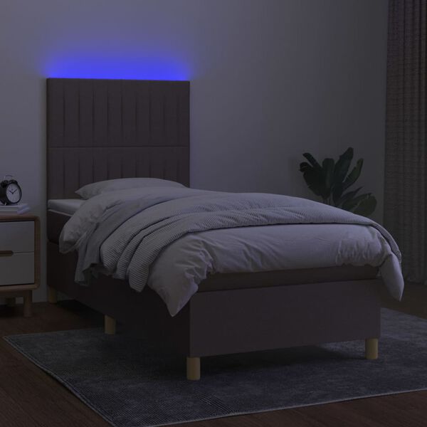 vidaXL Cama box spring colch&oacute;n y luces LED gris taupe 80x200 cm
