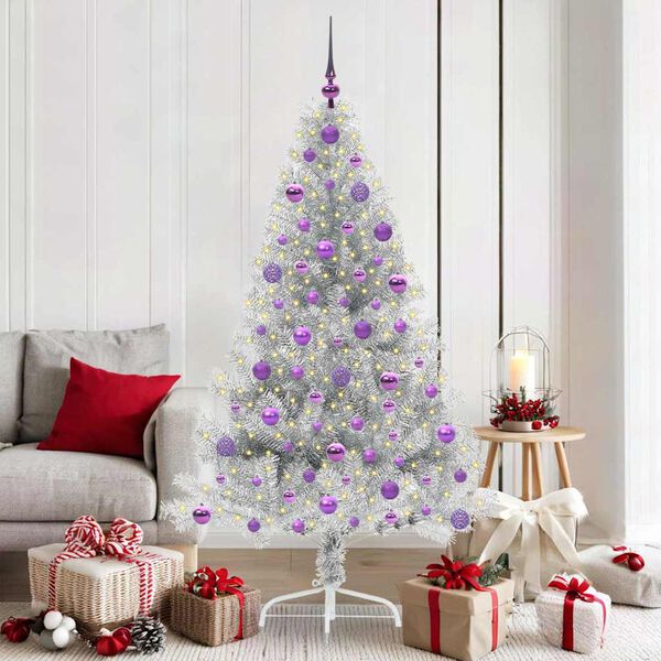 vidaXL &Aacute;rbol de Navidad Artificial Preiluminado Plateado 180 cm PET