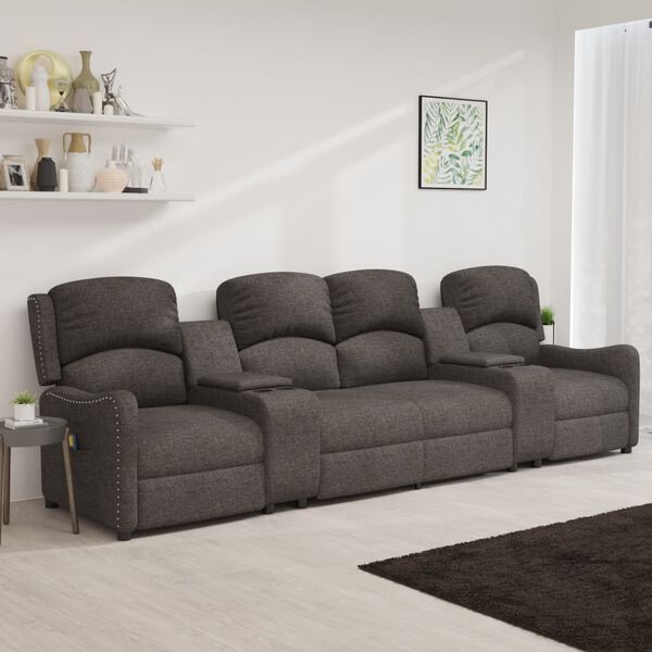 vidaXL Sill&oacute;n de masaje reclinable 4 plazas con portavasos gris claro