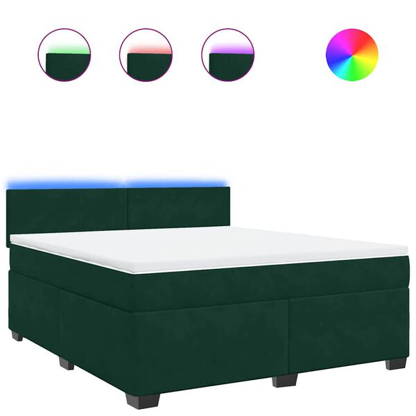 vidaXL Cama box spring con colch&oacute;n terciopelo verde oscuro 180x200 cm