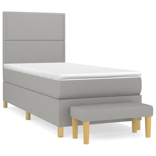 vidaXL Cama box spring con colch&oacute;n tela gris claro 90x190 cm