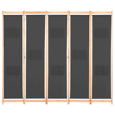 vidaXL Biombo divisor 5 paneles de tela gris 200x170x4 cm