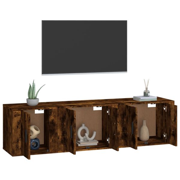 vidaXL Set de muebles de TV 3 pzas madera contrachapada roble ahumado