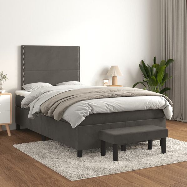 vidaXL Cama box spring con colch&oacute;n terciopelo gris oscuro 120x190 cm