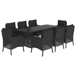 vidaXL Set de comedor de jard&iacute;n 9 pzas y cojines rat&aacute;n sint&eacute;tico negro