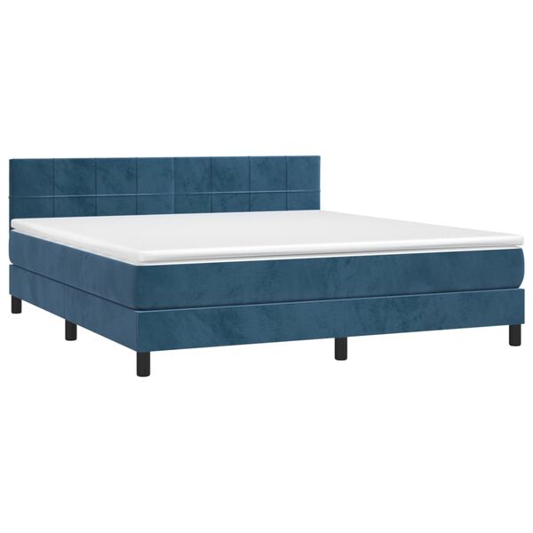 vidaXL Cama box spring colch&oacute;n y LED terciopelo azul oscuro 180x200 cm