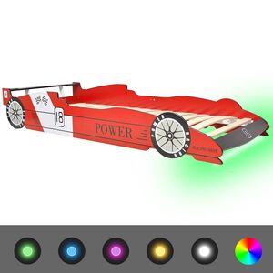 vidaXL Cama infantil con forma de coche carreras y LED 90x200 cm roja