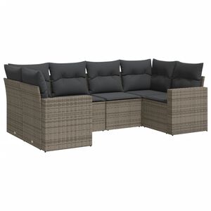 vidaXL Set de muebles de jard&iacute;n 6 pzas y cojines rat&aacute;n sint&eacute;tico gris