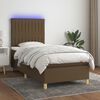 vidaXL Cama box spring colch&oacute;n y luces LED tela marr&oacute;n oscuro 90x190cm