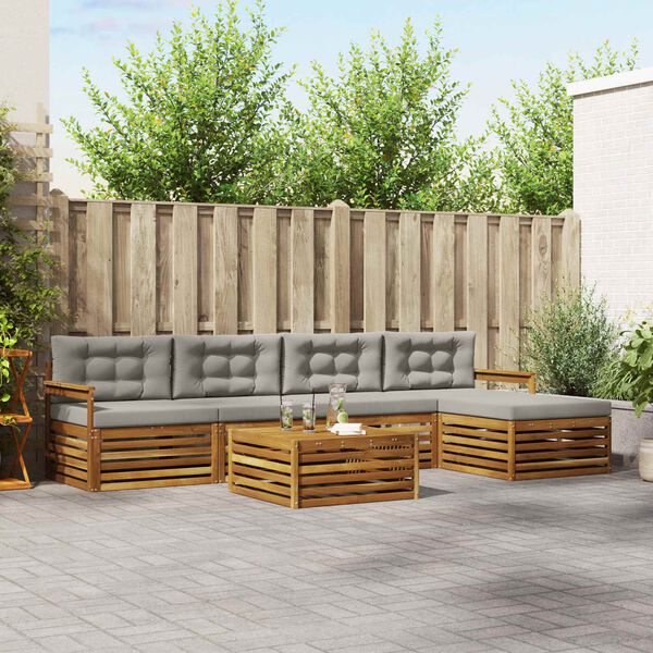 vidaXL Conjunto de sof&aacute;s de exterior 6 pcs Gris Natural y Claro