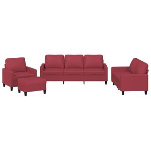 vidaXL Juego de sof&aacute;s con cojines 4 piezas cuero sint&eacute;tico rojo tinto