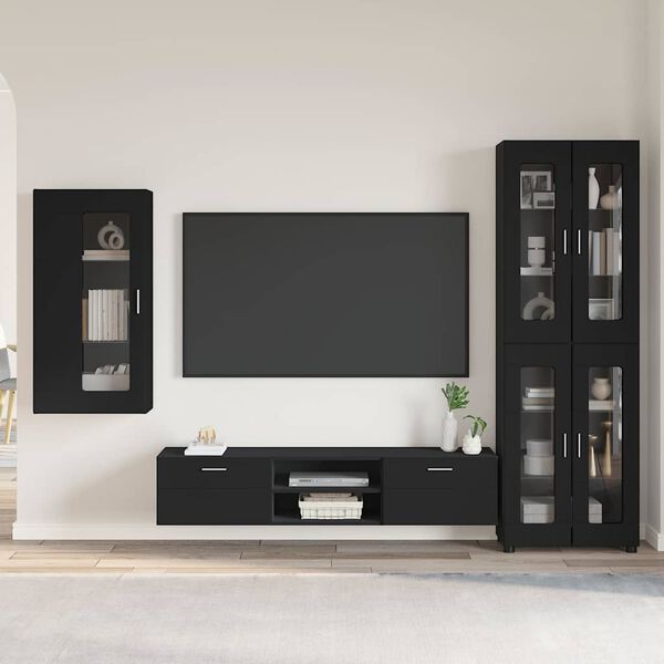 vidaXL Conjunto de mueble de TV FLORIN Negro Madera de ingenier&iacute;a