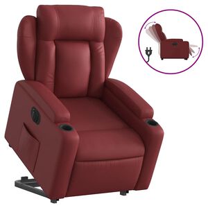 vidaXL Sill&oacute;n elevable el&eacute;ctrico cuero artificial rojo tinto