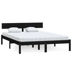vidaXL Estructura de cama doble sin colch&oacute;n madera maciza negro