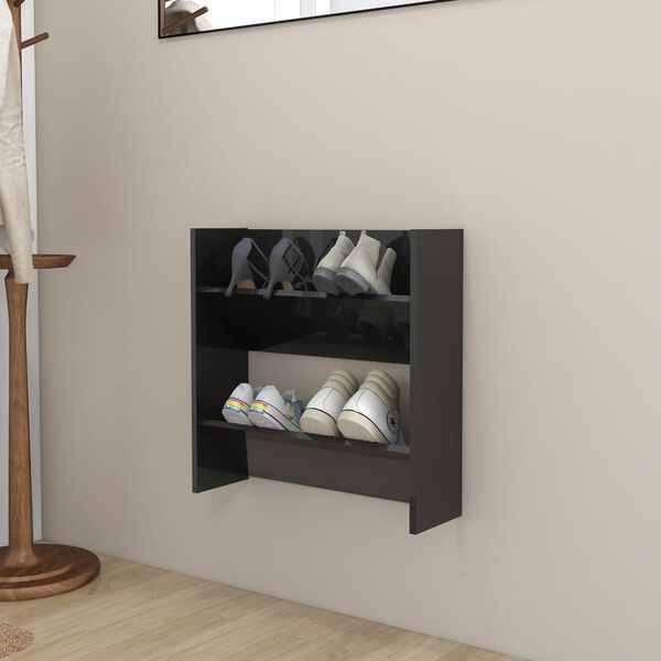 vidaXL Zapatero de pared madera contrachapada negro brillo 60x18x60 cm