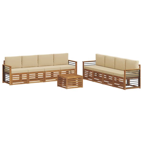 vidaXL Juegos de sof&aacute;s 9 pcs Natural y Beige Madera de Acacia S&oacute;lida