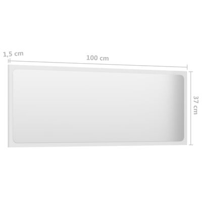 vidaXL Espejo de baño madera contrachapada blanco brillo 100x1,5x37 cm