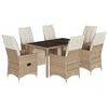 vidaXL Set de mesa y sillas de jard&iacute;n 7 pzas y cojines rat&aacute;n PE beige