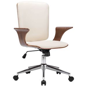vidaXL Silla de oficina giratoria cuero sint&eacute;tico madera curva crema