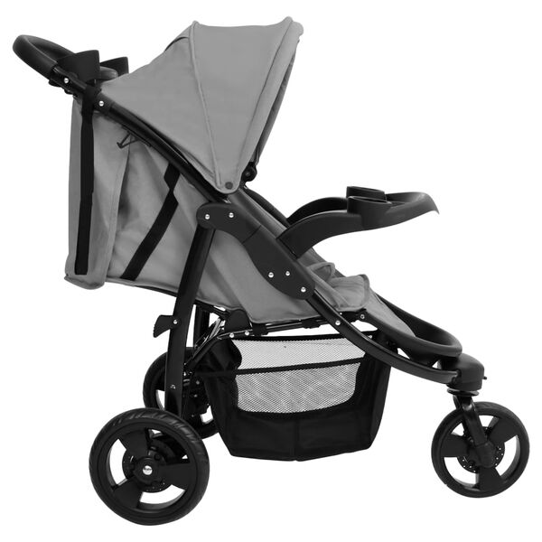 vidaXL Silla de paseo de beb&eacute; de 3 ruedas acero gris claro y negro