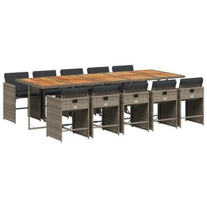 vidaXL Set de comedor de jard&iacute;n 11 pzas y cojines rat&aacute;n sint&eacute;tico gris