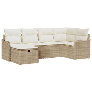 vidaXL Conjunto de sof&aacute; de jard&iacute;n con coj&iacute;n 6 pcs Beige Polirat&aacute;n