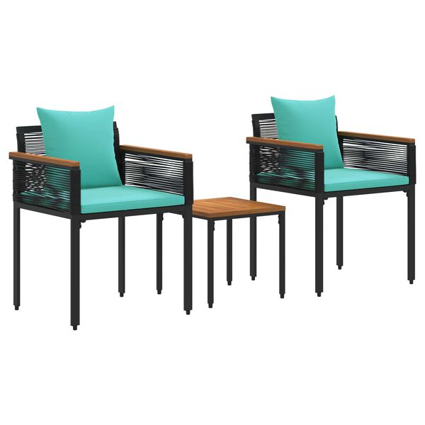 vidaXL Juego de muebles de exterior con coj&iacute;n 3 pcs Negro y Turquesa